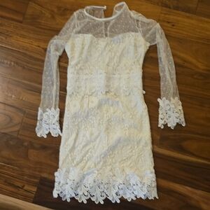 Lulu's Cream Lace Long Sleeve Dress